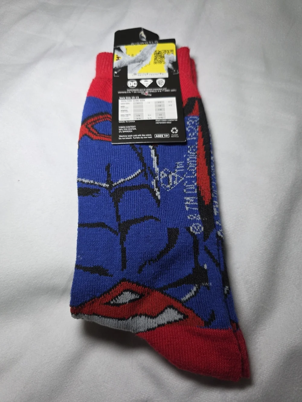 Superhero 2 Pk Sock Bundle- Superman & Spiderman Marvel DC Comics NEW